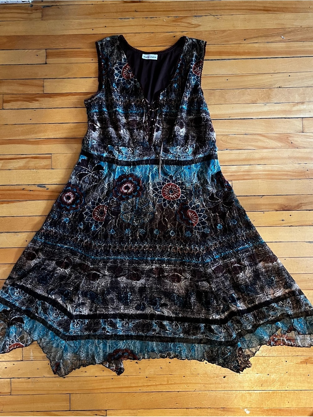 Y2K Autumnal Whimsigoth Lace Up Pixie Point Stretch Dress XL